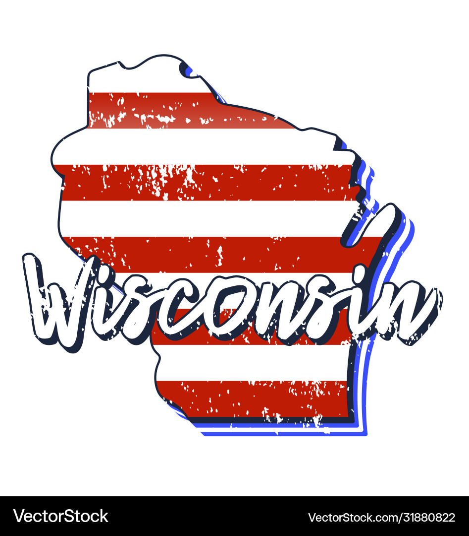 American flag in wisconsin state map grunge style vector image