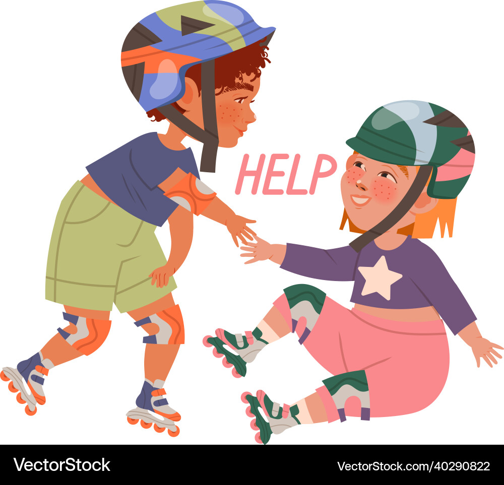 Boy helping girl to get up help verb expressing Boy helping girl to get up help verb expressing vector image