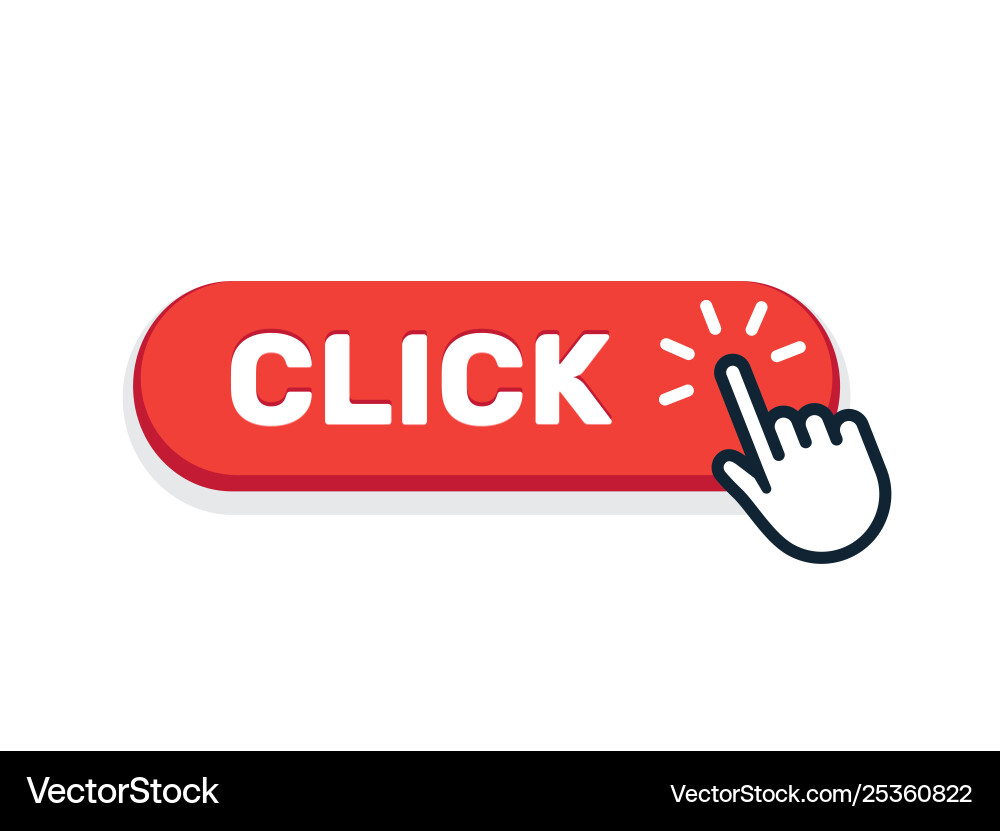 Click here button with hand icon web Click here button with hand icon web vector image