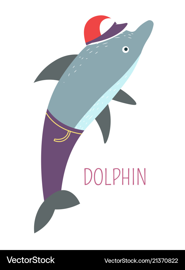 Delfin in Jeans und Mütze kindische Buchcharakter Delfin in Jeans und Mütze kindische Buchcharakter vektorbild