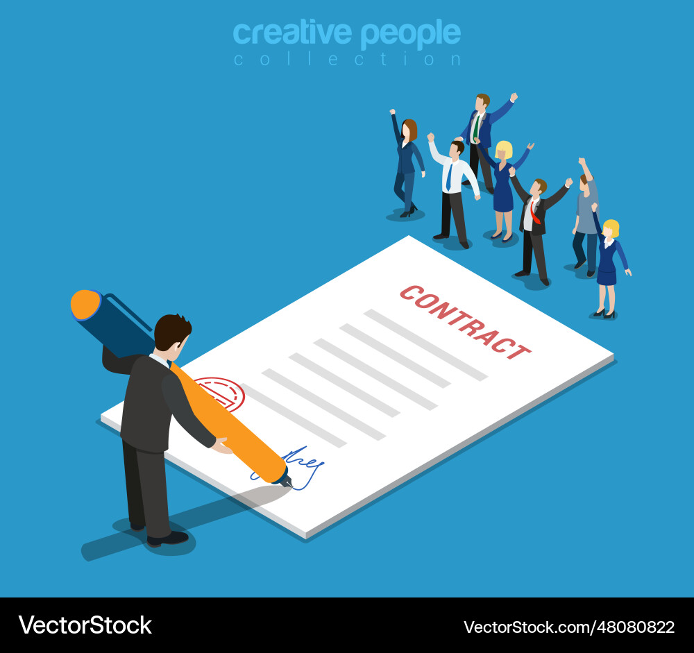 Flat 3d web isometric contract signature Flat 3d web isometric contract signature vector image