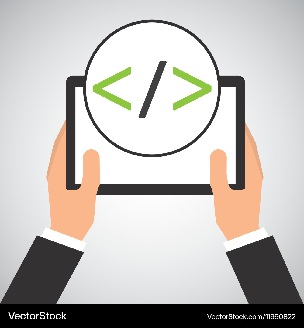 Hand holds tablet coding concept vector image