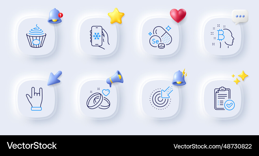 Horns hand bitcoin think and targeting line icons Horns hand bitcoin think and targeting line icons vector image