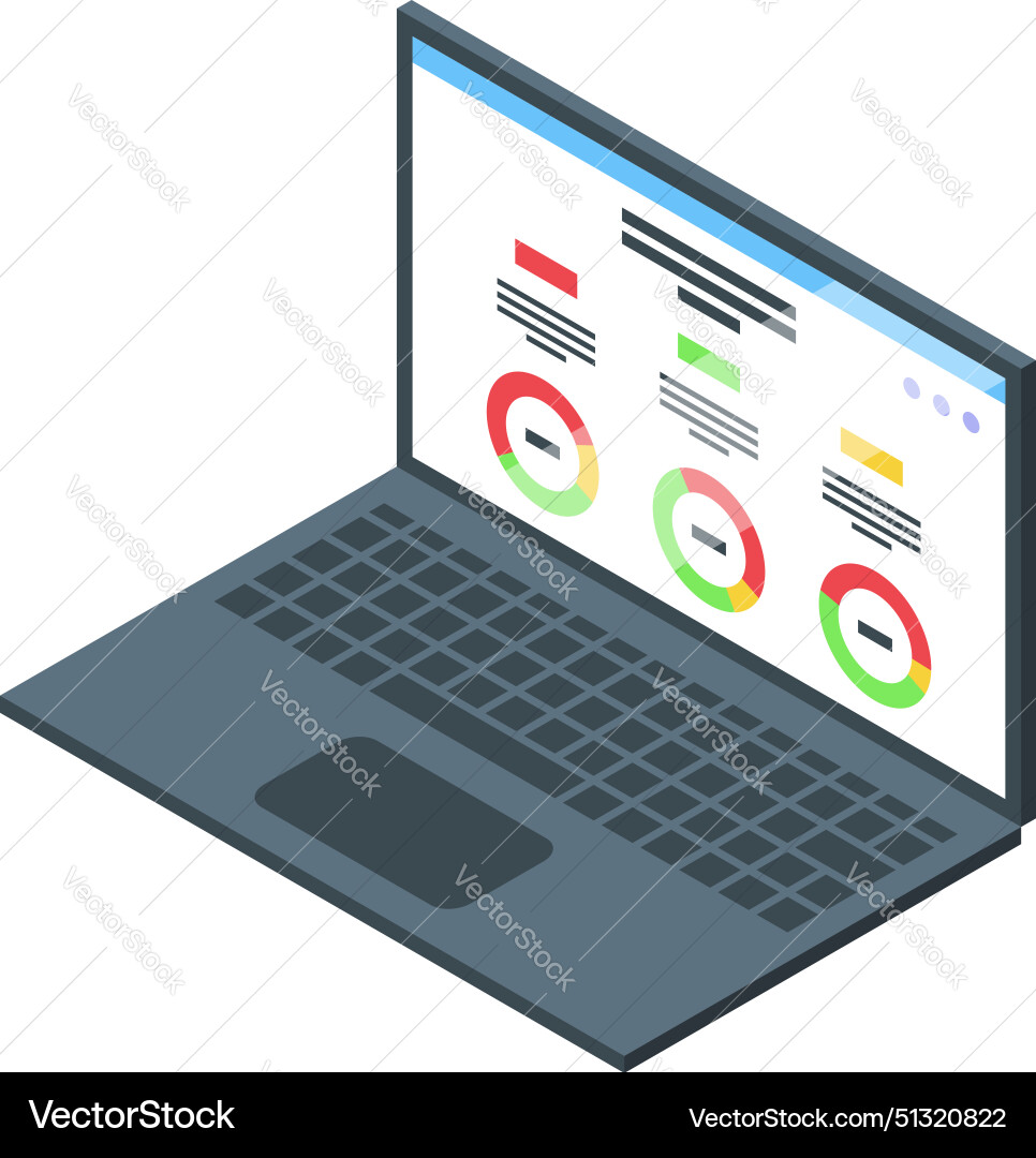Isometric laptop with data analytics visualization Isometric laptop with data analytics visualization Vector Image