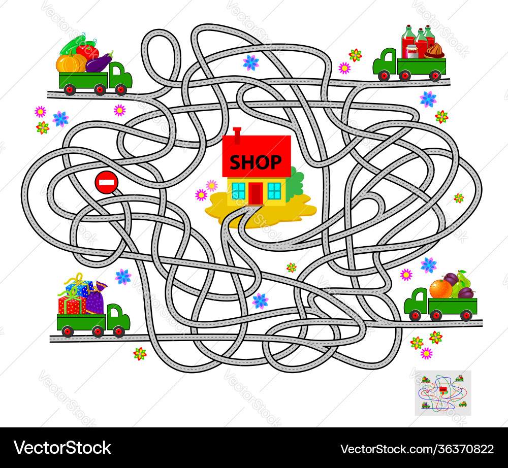 Logic puzzle game with labyrinth for children Logic puzzle game with labyrinth for children Vector Image