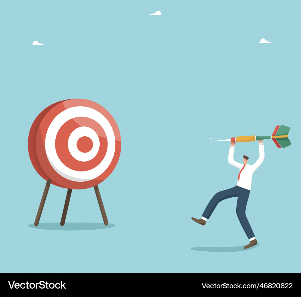 Man throws a dart right on target Man throws a dart right on target vector image