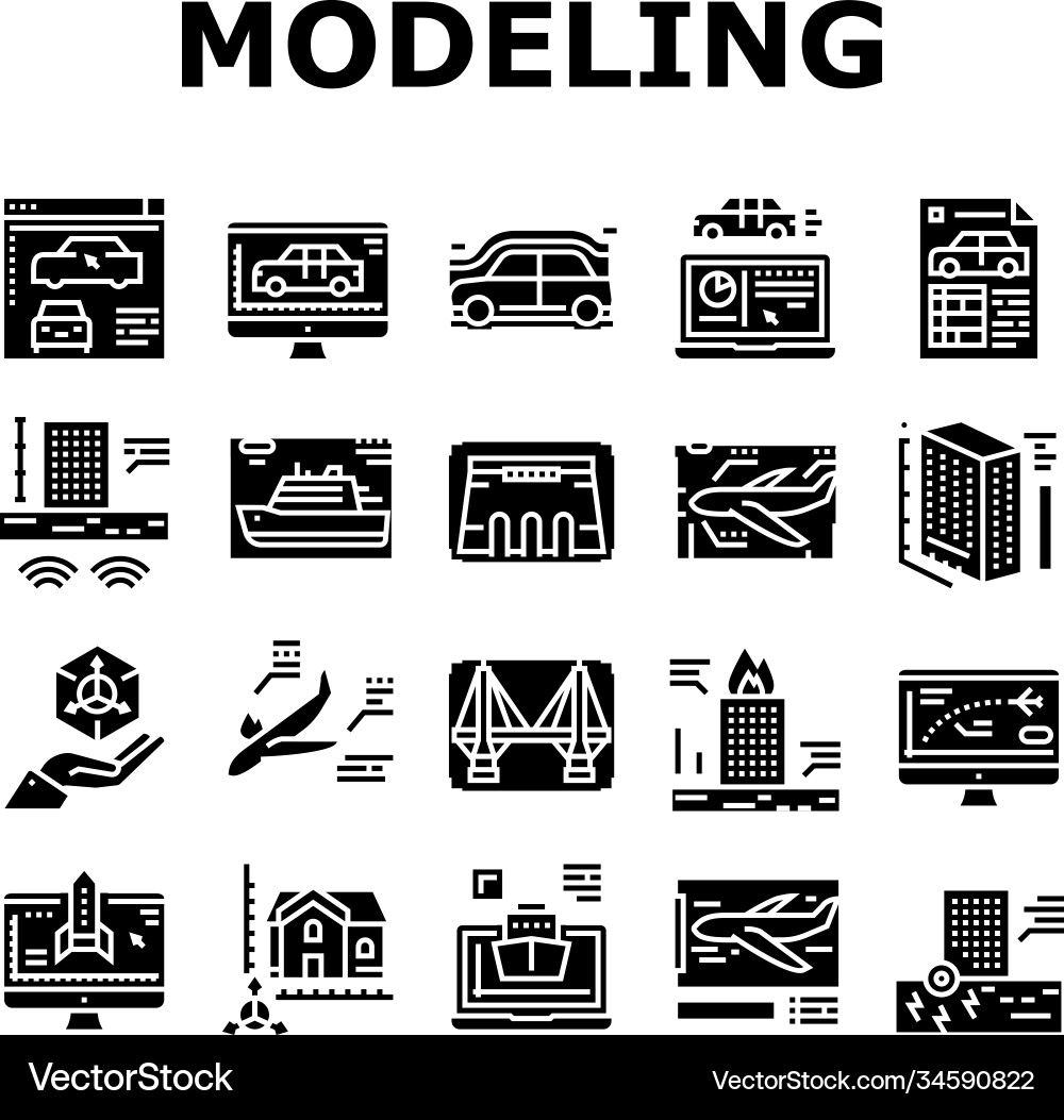 Modeling engineering collection icons set Modeling engineering collection icons set vector image