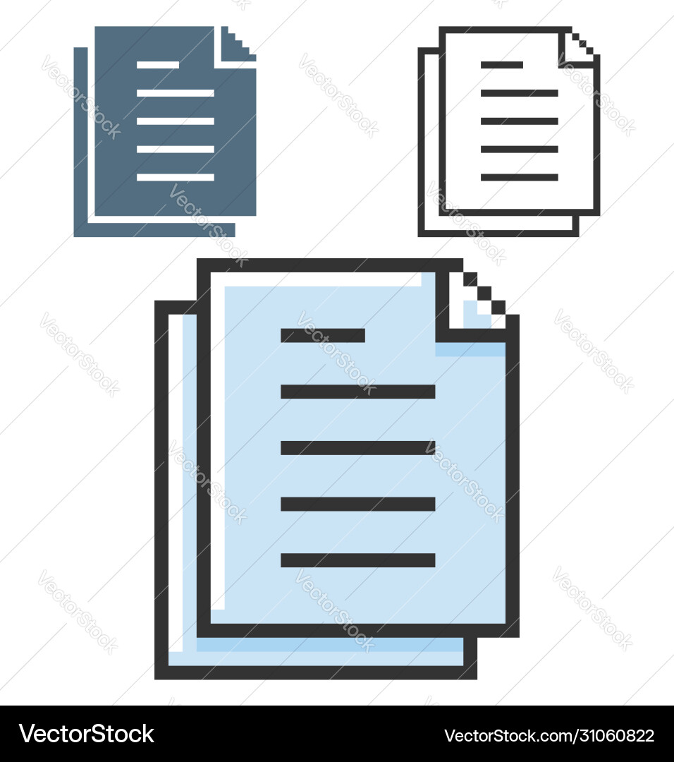Pixel icon documents stack in three variants vector image