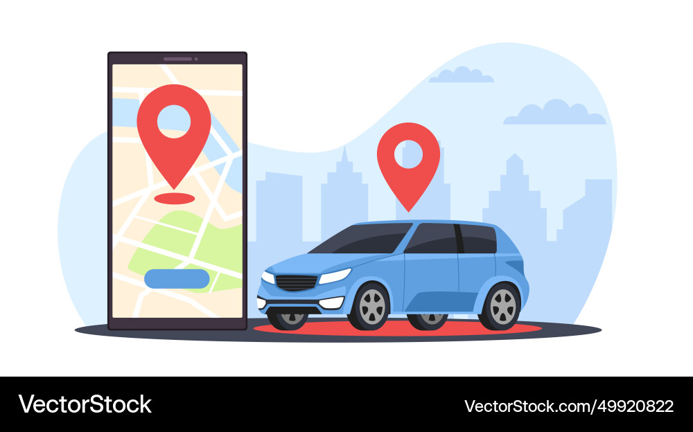 Remote connection to vehicle via mobile app Remote connection to vehicle via mobile app vector image