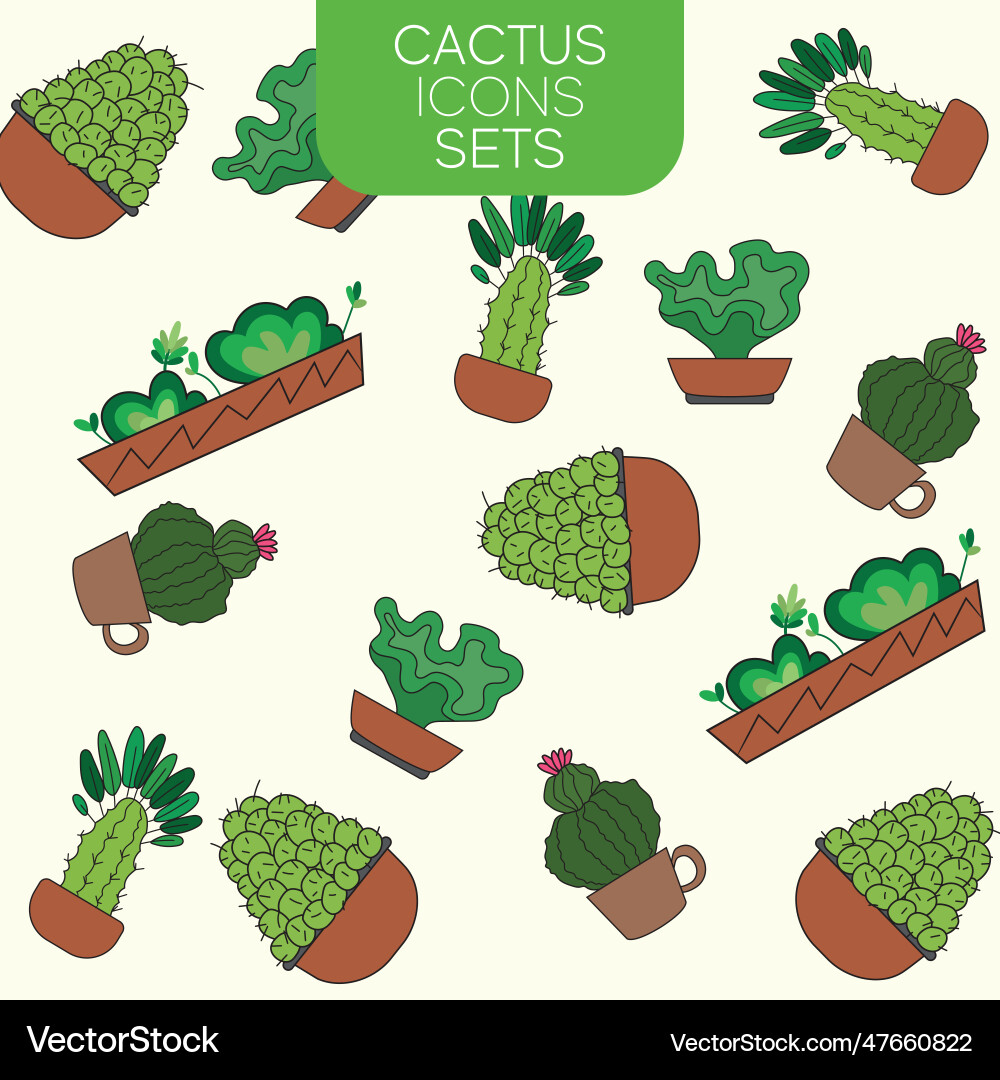 Seamless pattern background with cactus icons Vector Image