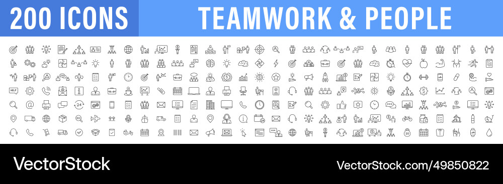 Set of 200 teamwork web icons in line style team Vector Image