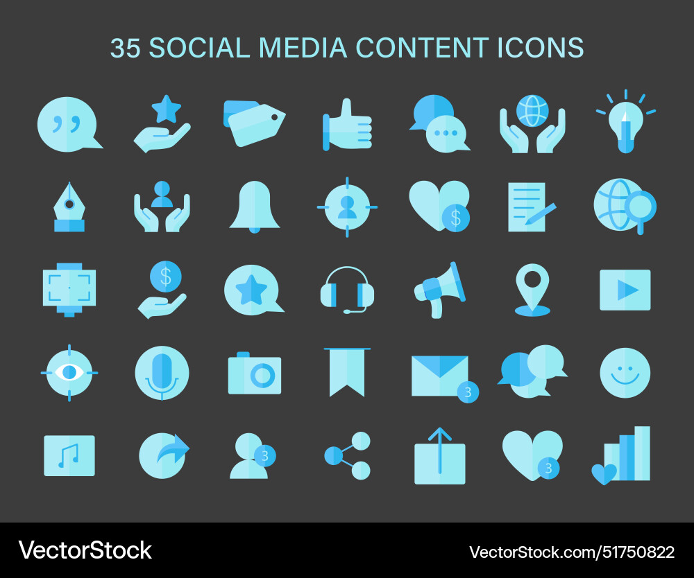 Social media content icons set array of digital Social media content icons set array of digital vector image