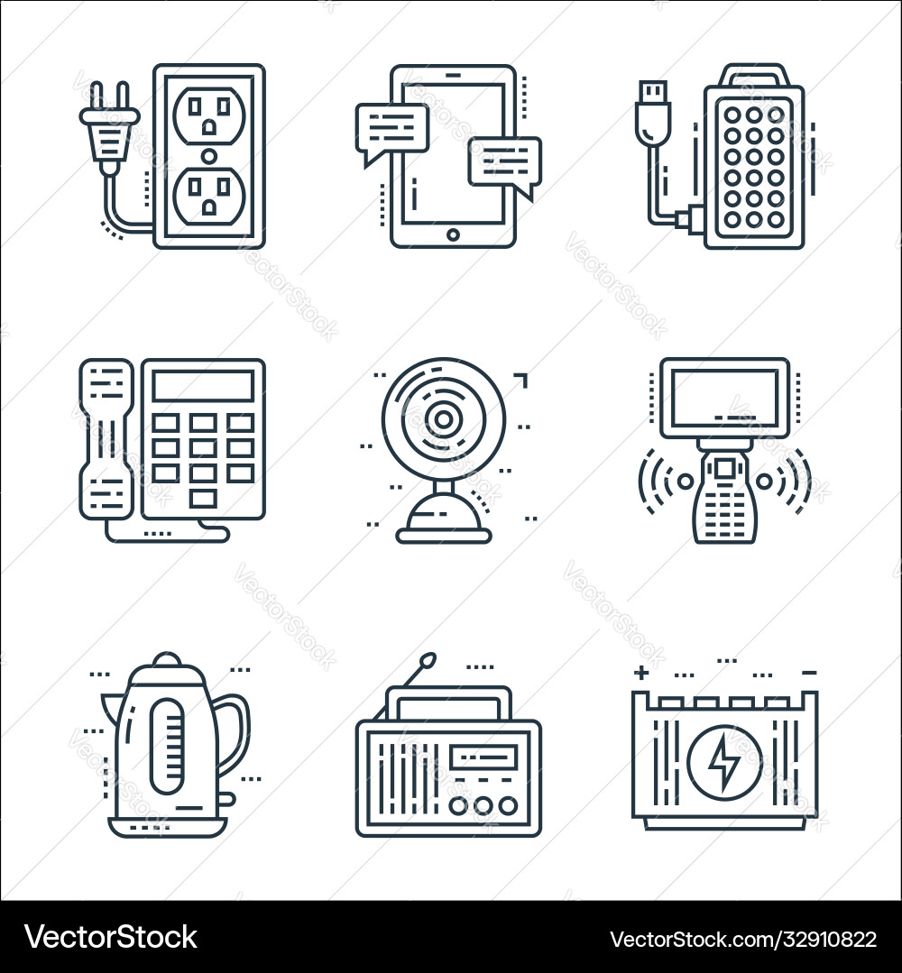 Technology devices line icons linear set quality Technology devices line icons linear set quality Vector Image