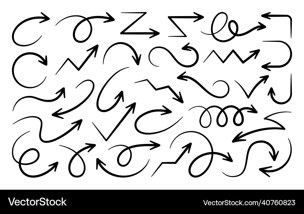 Arrow pointer curve navigation black line set Arrow pointer curve navigation black line set vector image