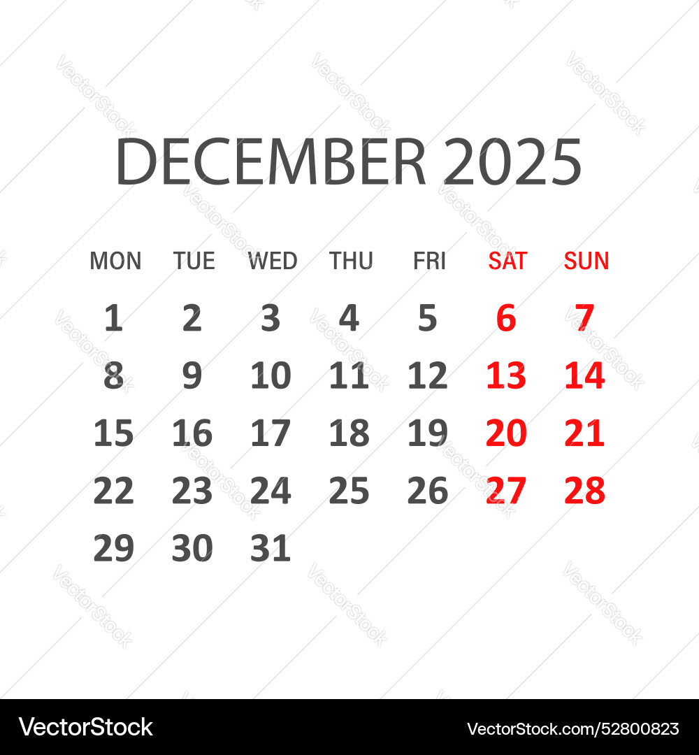 Calendar december 2025 icon in flat style planner Vector Image