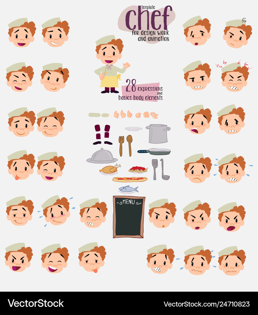 Chef twenty eight expressions and basics body Chef twenty eight expressions and basics body vector image