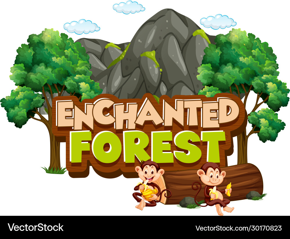 Enchanted Forest Font with Monkeys vector image