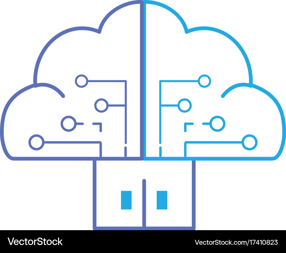 Line brain cloud data with circuits and door vector image