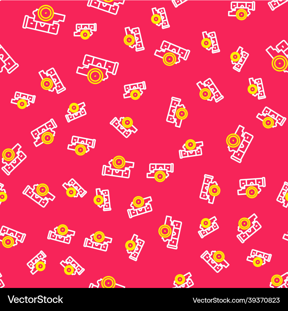 Line cannon icon isolated seamless pattern on red Line cannon icon isolated seamless pattern on red Vector Image