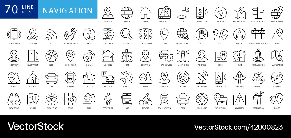 Navigation location gps elements - thin line web Navigation location gps elements - thin line web vector image