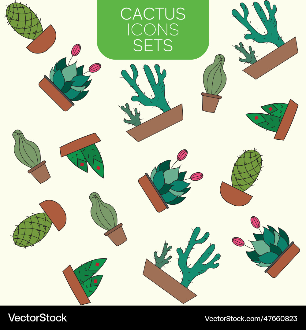 Seamless pattern background with cactus icons Vector Image