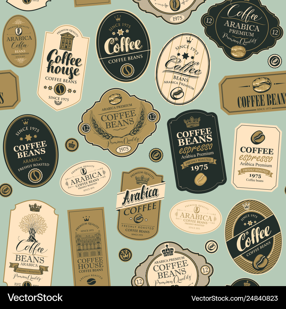 Seamless pattern with various coffee labels Vector Image