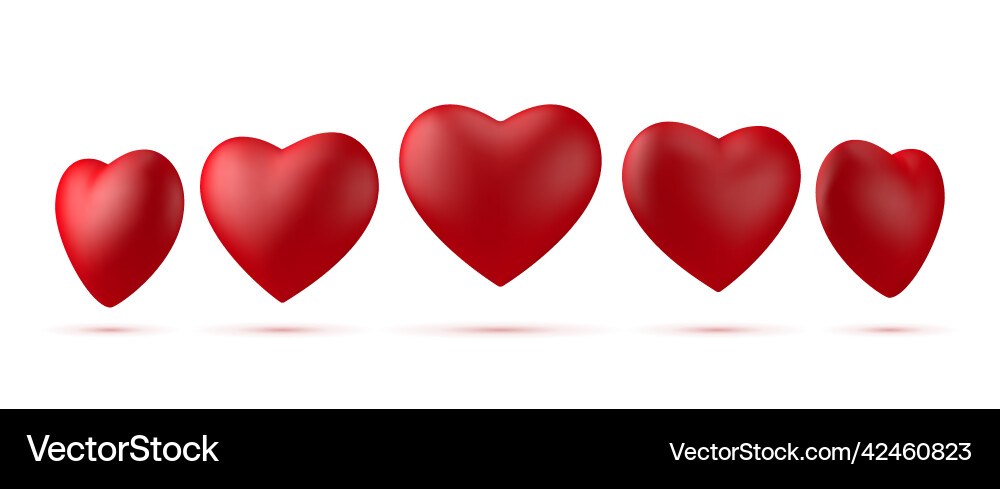 Set of 3d realistic red hearts in different angles Set of 3d realistic red hearts in different angles Vector Image