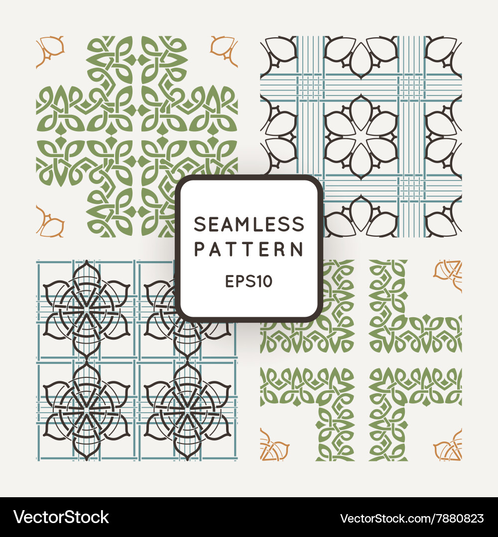 Set of seamless color pattern intersecting vector image