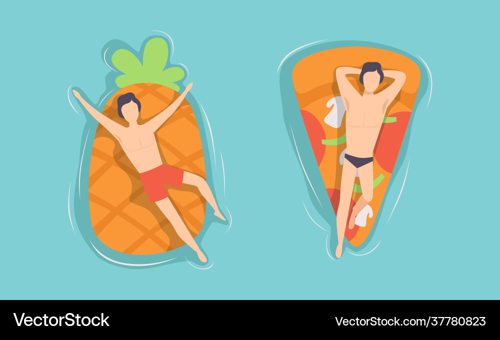 View from above people floating on air mattress View from above people floating on air mattress Vector Image