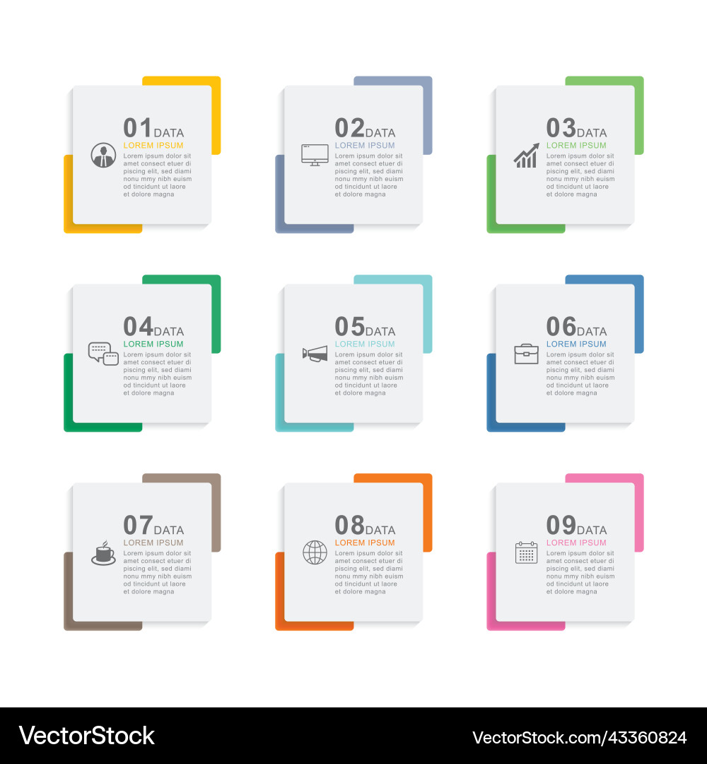 9 data infographics square index template vector image