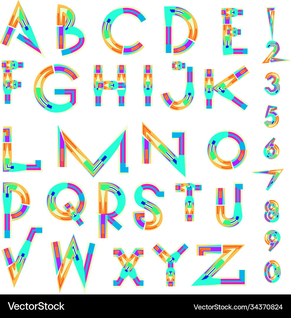 Abstract colorful font and alphabet Abstract colorful font and alphabet Vector Image