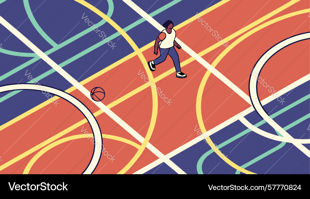 Abstract geometric network with running figure Vector Image