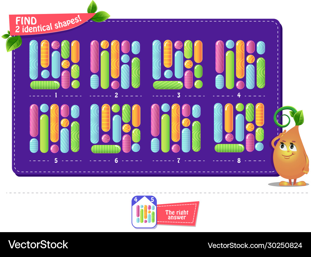 Find Two Identical Shapes - Puzzle Game Vector Image
