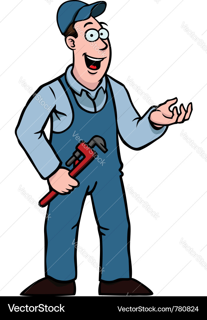 Plumber with wrench showing something vector image
