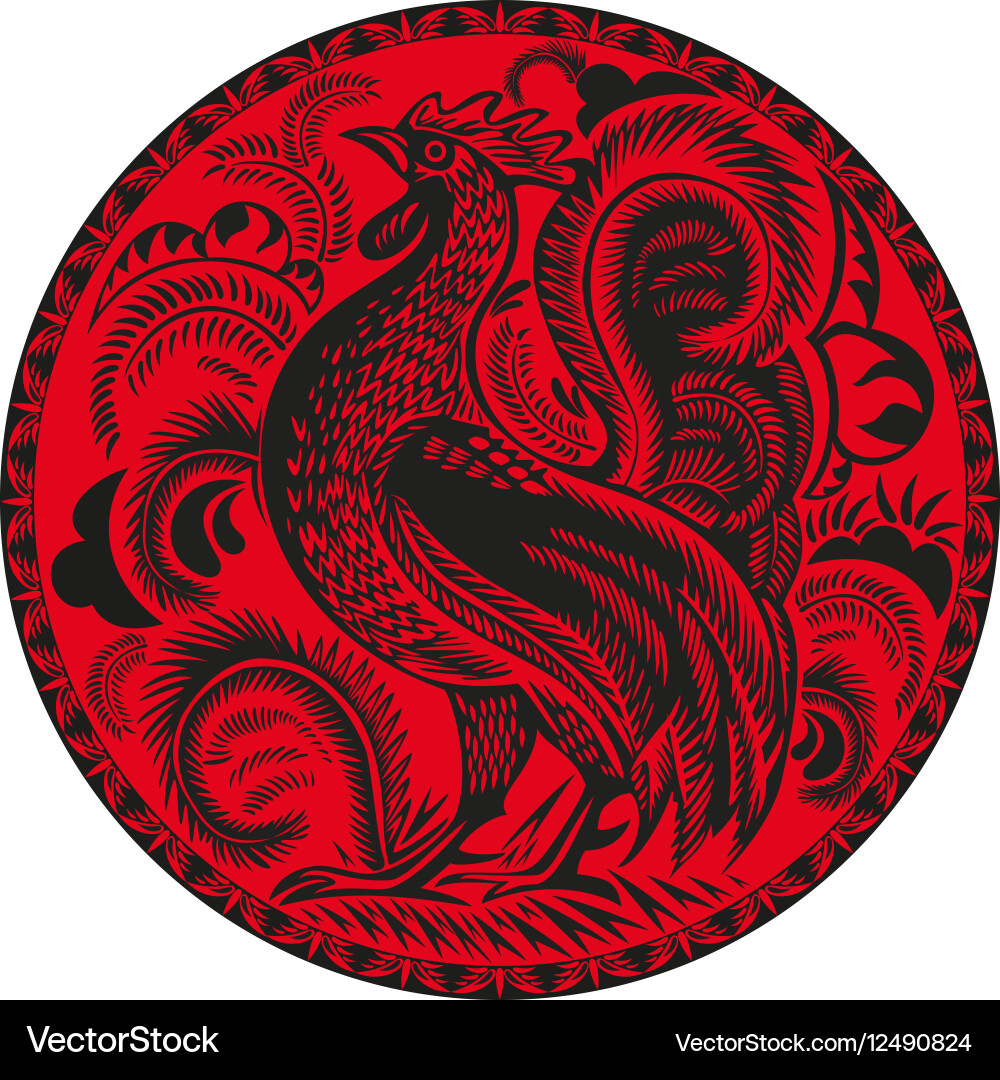 Rooster in a circle with pattern Vector Image
