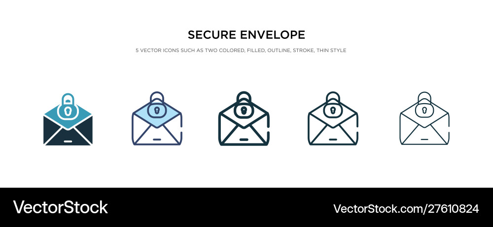 Secure envelope icon in different style two vector image