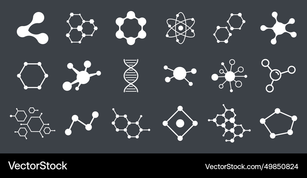 Set of molecule badge connected hexagonal Set of molecule badge connected hexagonal vector image