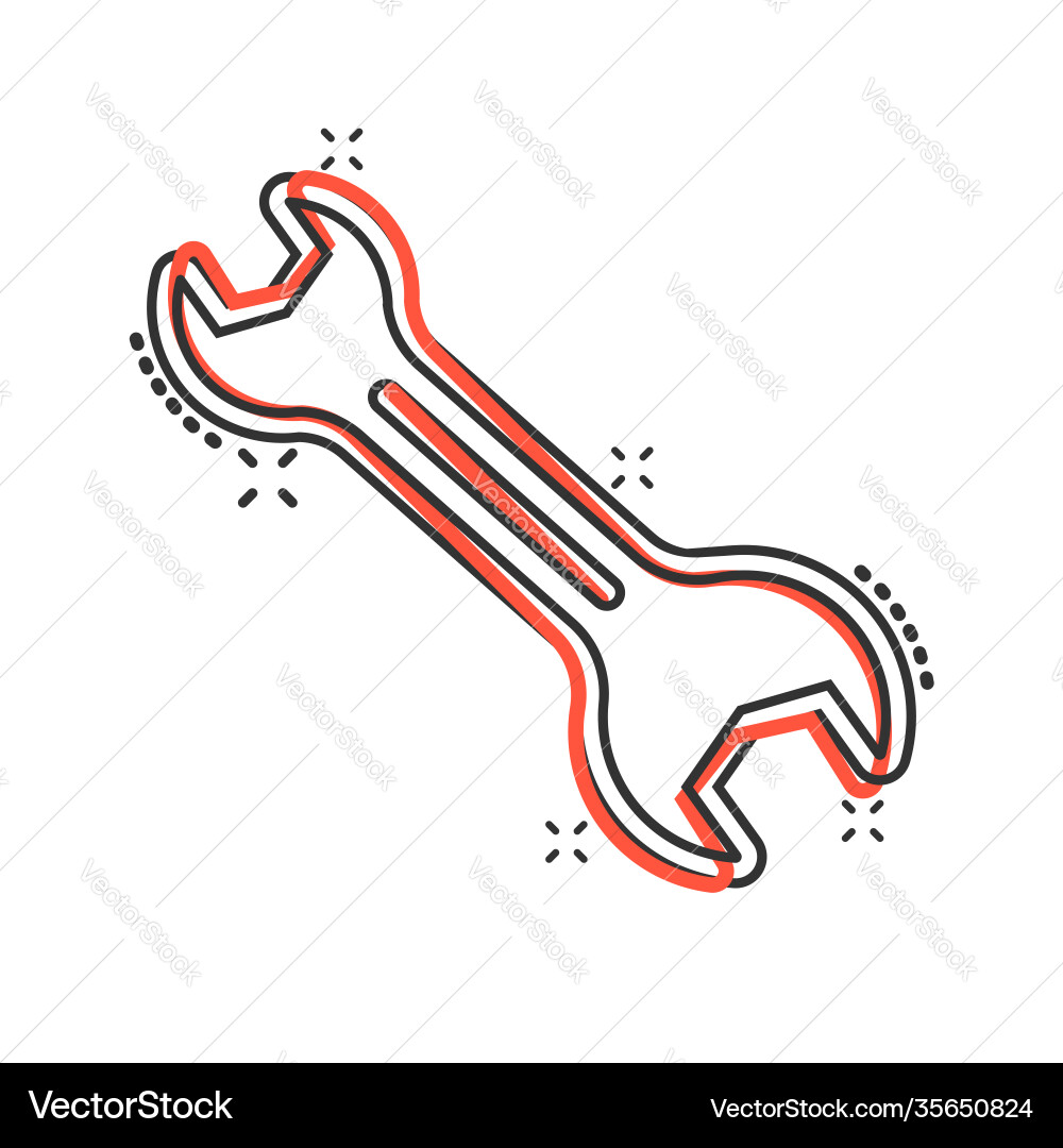Wrench icon in comic style spanner key cartoon Wrench icon in comic style spanner key cartoon vector image