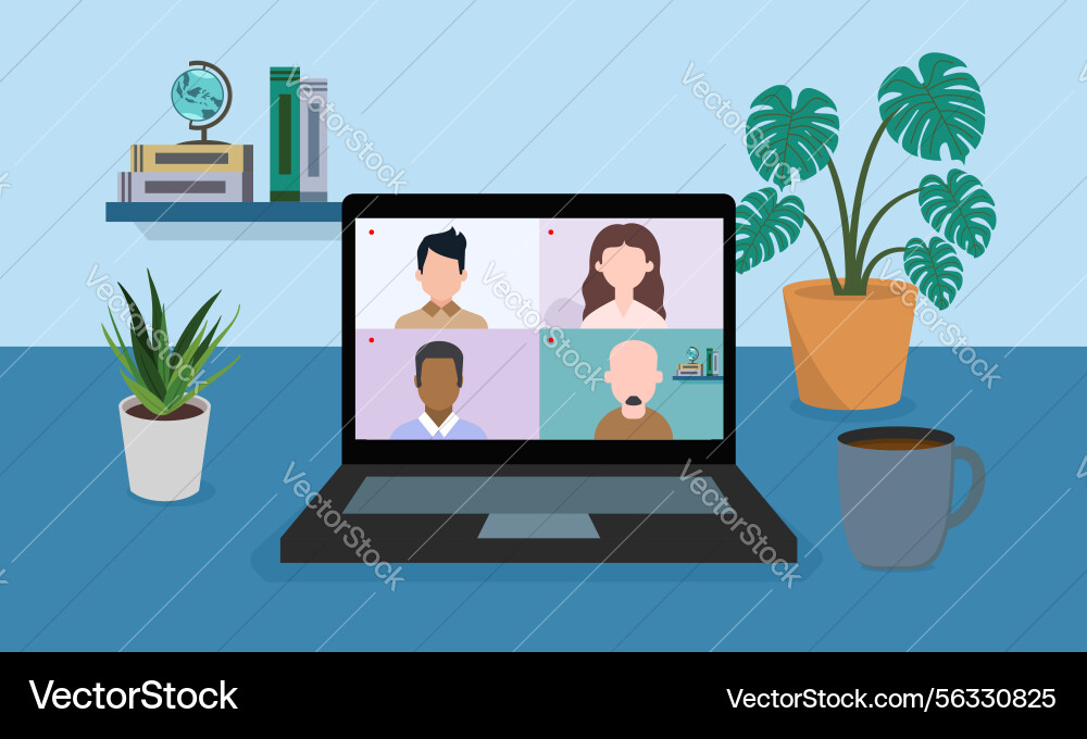 A workspace setup features laptop displaying Vector Image
