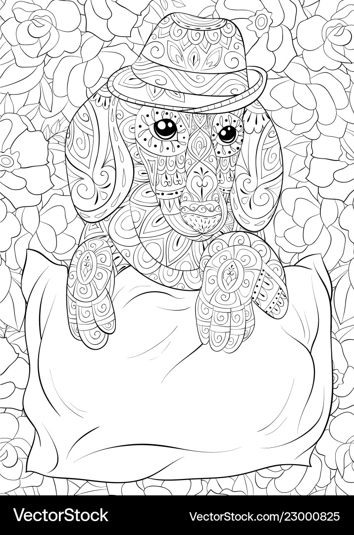 Adult coloring bookpage a cute dog on the pillow Adult coloring bookpage a cute dog on the pillow vector image