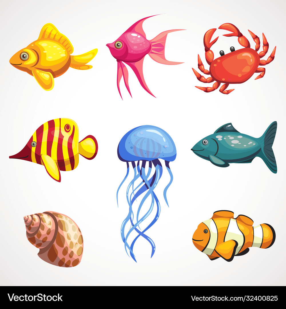 Cartoon setzen Meeresbewohner bunt unter Wasser Cartoon setzen Meeresbewohner bunt unter Wasser vektorbild