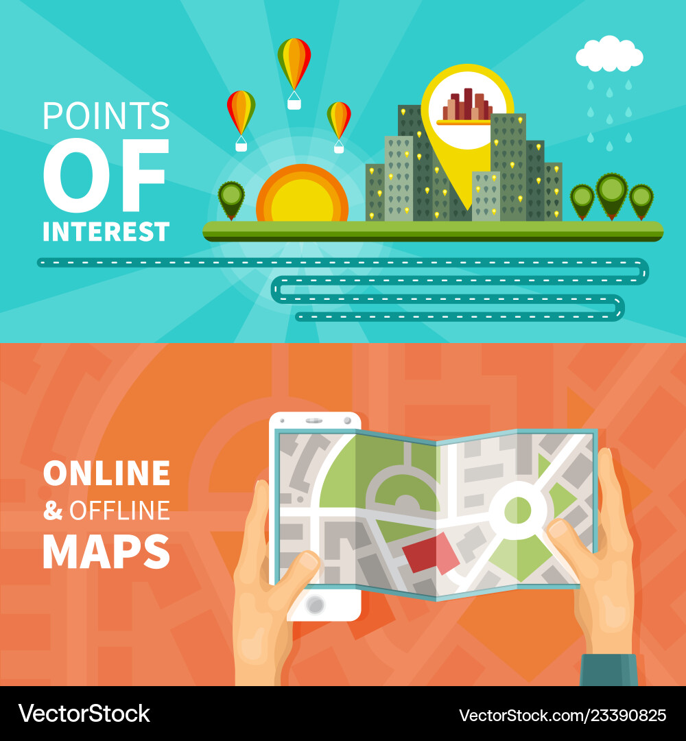 Gps maps and navigation concepts set vector image