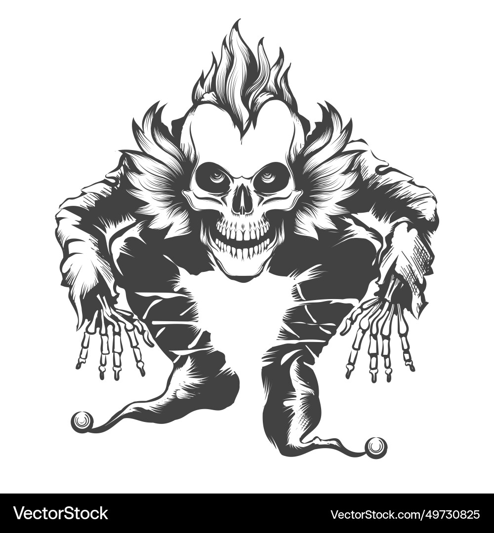 Hand drawn evil clown skull engraving tattoo Hand drawn evil clown skull engraving tattoo Vector Image