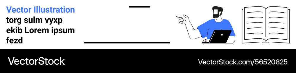 Man with laptop pointing at an open book Man with laptop pointing at an open book vector image