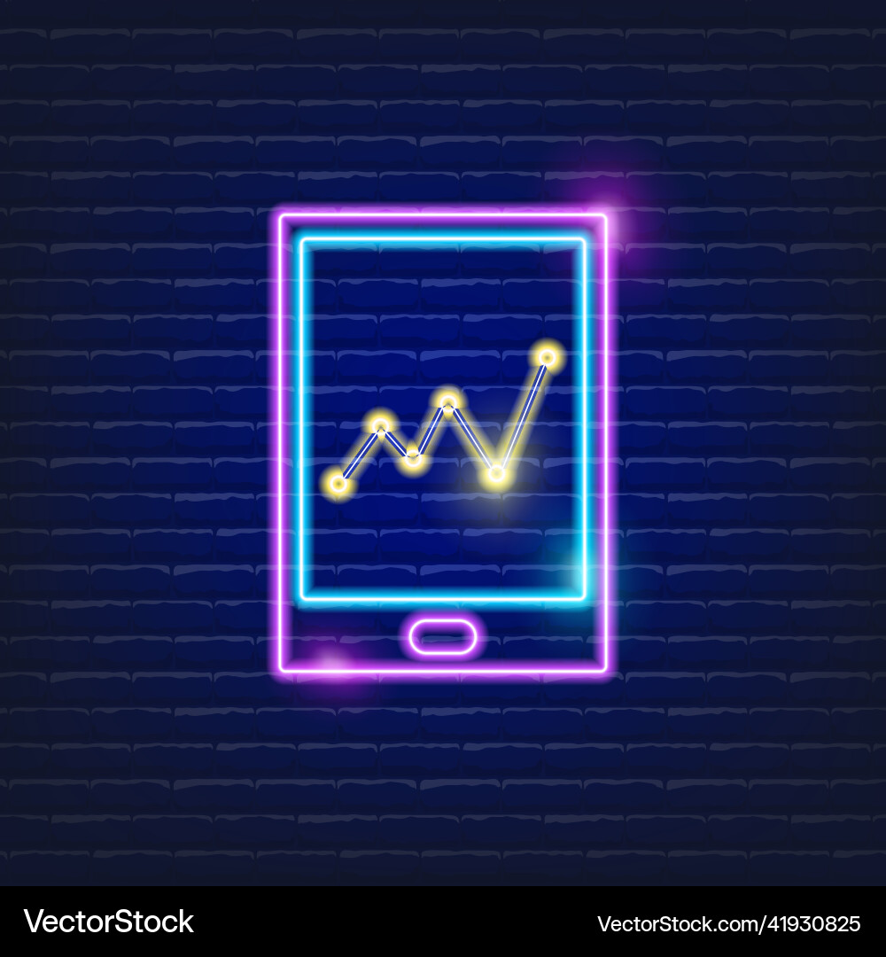 Mobile tablet neon icon graph on display vector image