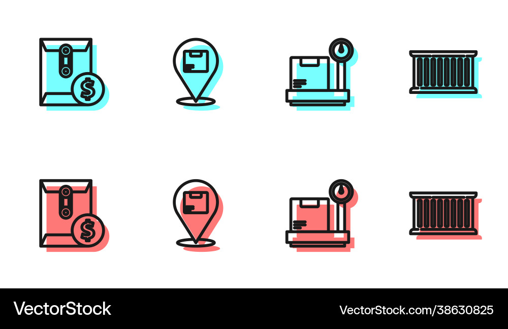 Set line scale with cardboard box envelope dollar Set line scale with cardboard box envelope dollar vector image
