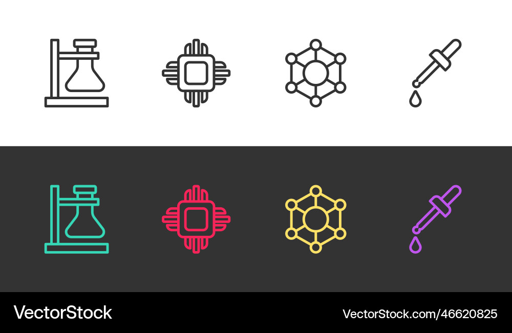 Set line test tube flask on stand processor cpu Vector Image