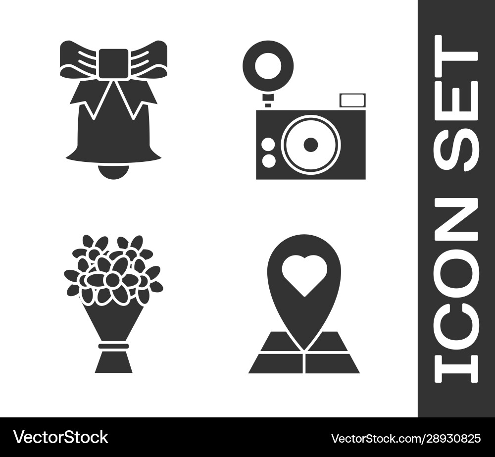 Set map pointer with heart ringing bell bouquet Set map pointer with heart ringing bell bouquet vector image