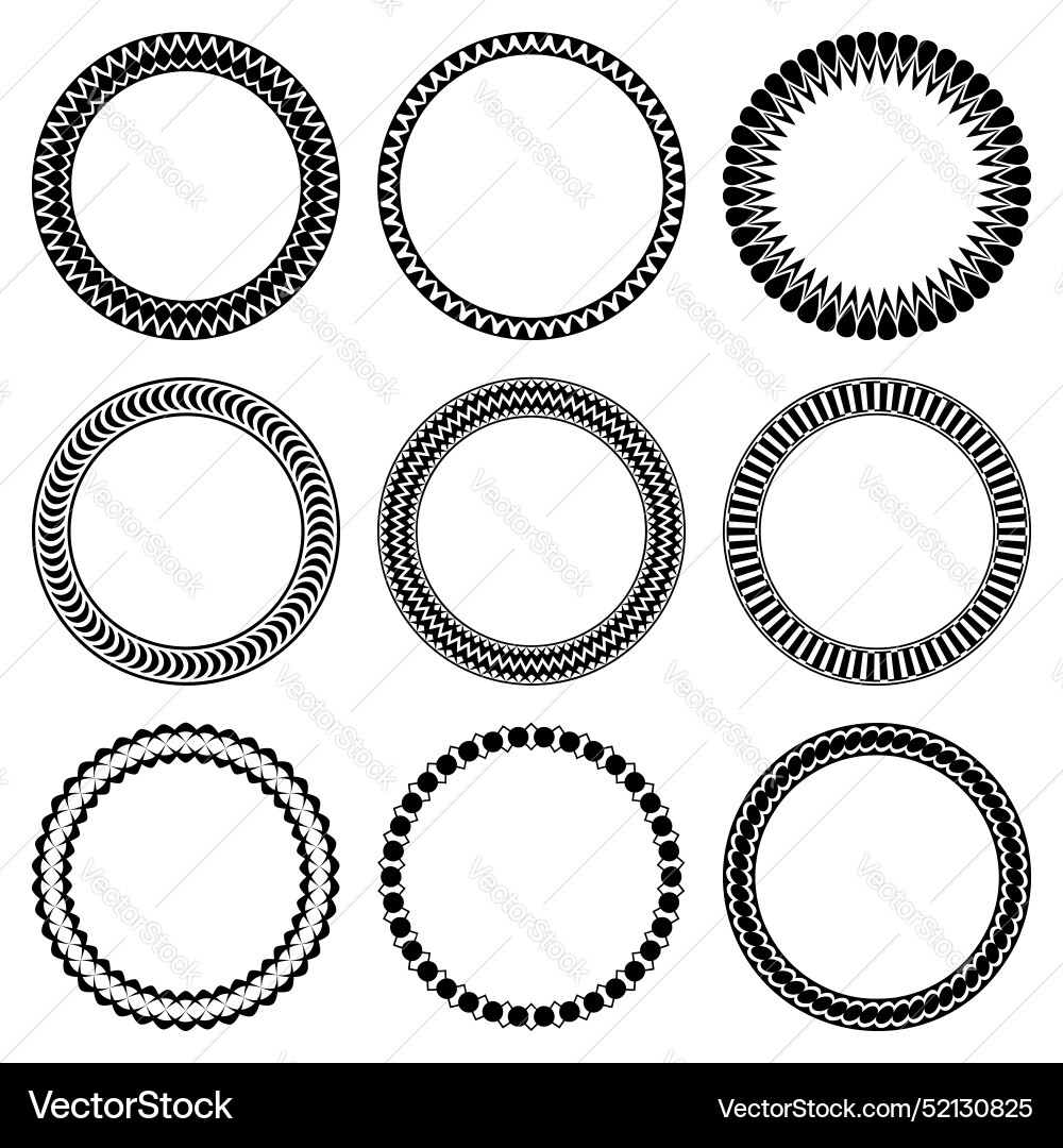 Set of round frames with simple geometric pattern Vector Image