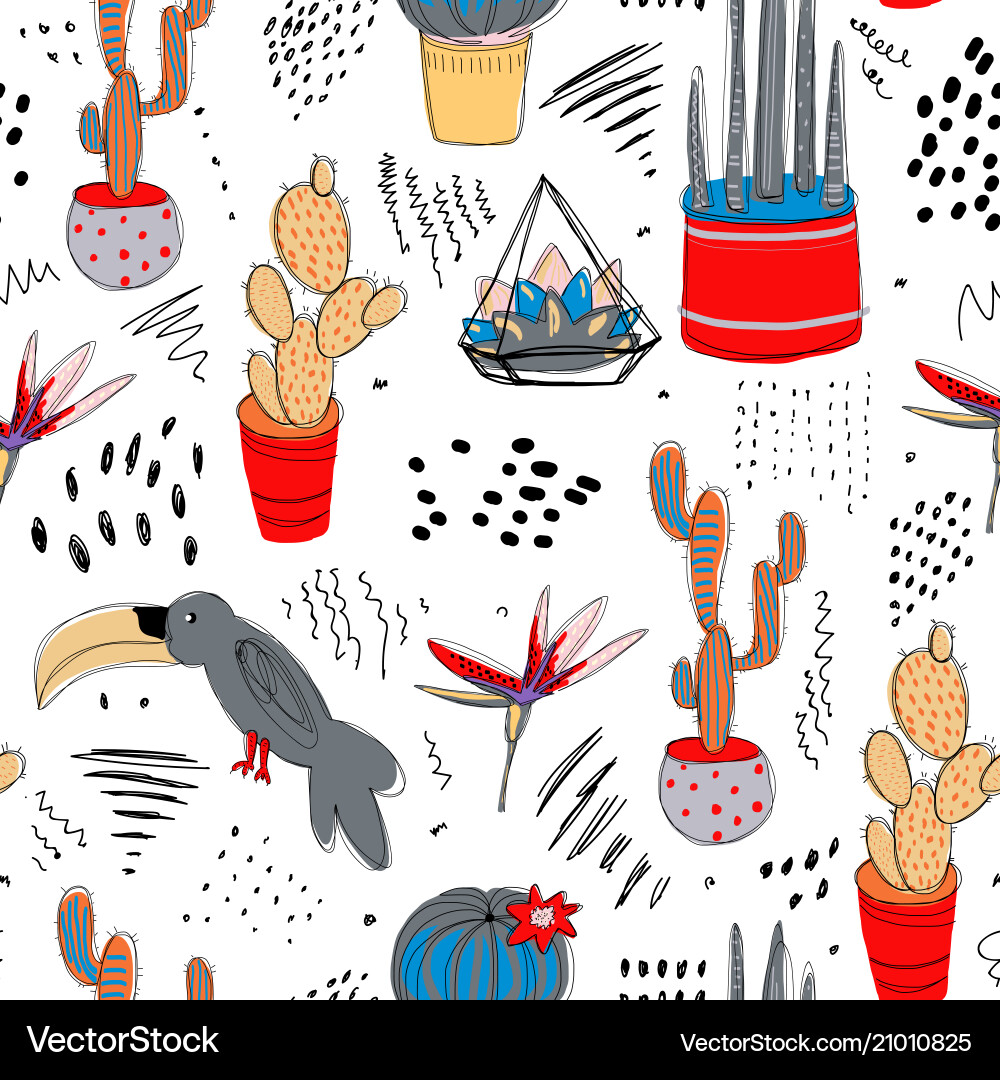 Tropical abstract seamless pattern with cactuses Tropical abstract seamless pattern with cactuses vector image